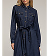 Тъмносиня дънкова рокля-риза с колан-3 снимка