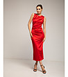 Червена рокля по тялото с плисиран детайл -1 снимка