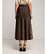 Кафява сатенена миди пола А-линия с дантелени цепки-2 снимка
