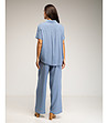 Син комплект риза с къс ръкав и панталон с ластичен колан-1 снимка