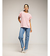 Розова тениска с къс ръкав и плетен детайл-3 снимка