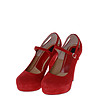 Велурени дамски обувки в червено-0 снимка
