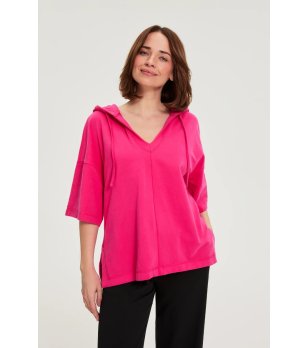 Дамски суитшърт в цикламен цвят с качулка снимка
