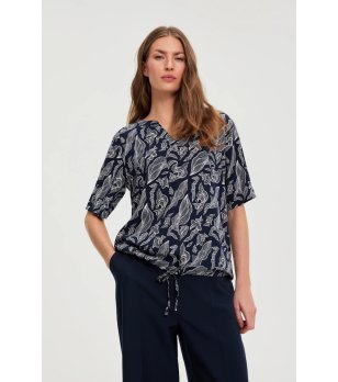 Дамска тъмносиня блуза с флорален десен снимка