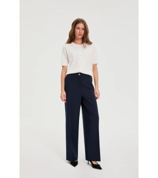 Дамски тъмносин панталон с широк крачол  снимка