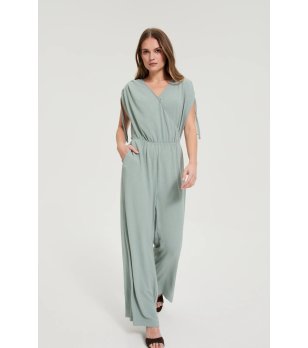 Дамски светлозелен гащеризон с къс ръкав снимка