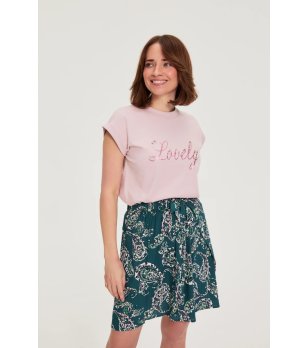 Розова дамска тениска с надпис Lovely снимка