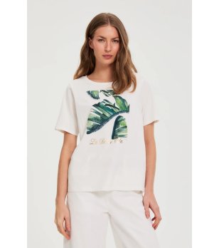 Дамска бяла тениска с принт снимка