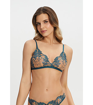 Триъгълен сутиен в цвят петрол с бродерия FEMME FATALE снимка