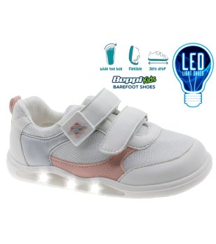 Детски бели обувки с LED светлини и с широка предна част на ходилото снимка