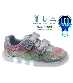 Детски сребристи обувки със светлини и с широка предна част на ходилото снимка