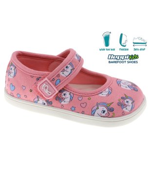 Розови детски боси обувки с еднорог и с широка предна част снимка