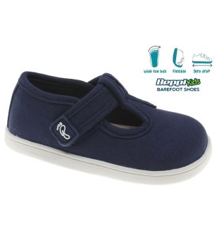 Детски тъмносини боси обувки с велкро и с широка предна част снимка