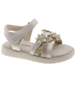 Златисти детски сандали с цветя снимка