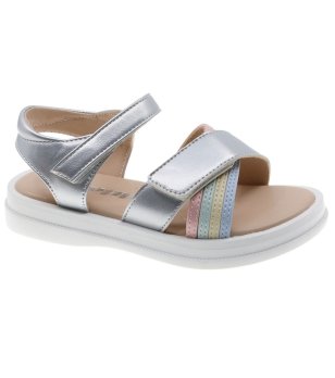 Детски сребристи сандали с цветни ленти снимка