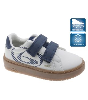 Детски бели сникърси с тъмносини мотиви и лепенки снимка