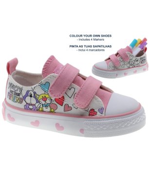 Детски бели кецове с розови мотиви и с 4 маркера снимка