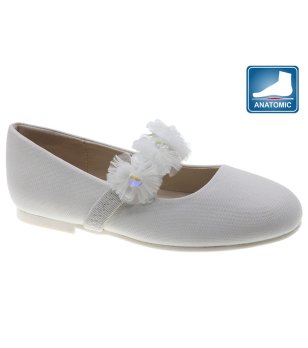 Бели детски балеринки с цветя  снимка