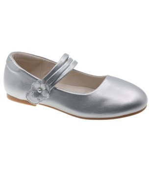 Сребристи детски балеринки с кръстосани ленти  снимка