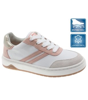 Бели детски сникърси с розови детайли и златист акцент снимка