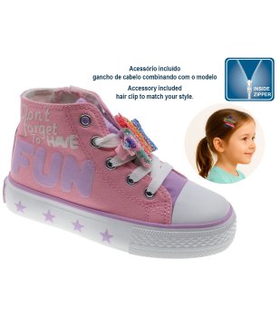 Розови детски кецове с цип и с фиба за коса снимка