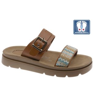 Кафяви дамски чехли с шарена лента Camel снимка