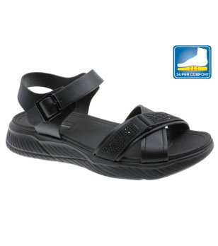 Черни дамски сандали с каишки и камъчета снимка