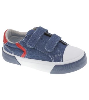 Детски сини кецове с велкро и контрастни червени панели снимка