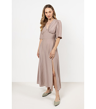 Бежова рокля миди с цепка Lina снимка