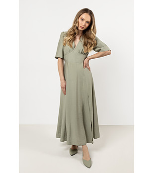 Зелена рокля миди с цепка Lina снимка