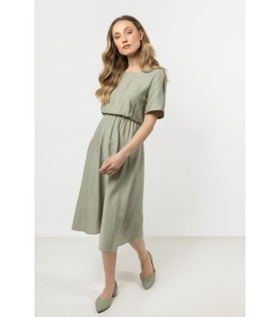 Светлозелена рокля миди с цепки на ръкавите Lеona снимка
