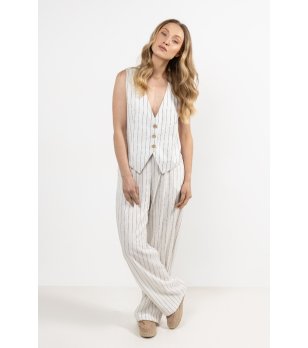 Панталон в цвят крем на райе Lеtizia снимка