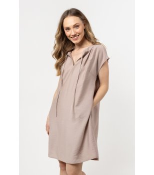 Бежова рокля миди с връзки Bеrta снимка