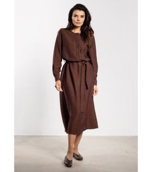 Кафява рокля миди с копчета и колан Viola снимка