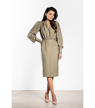 Рокля в зелен нюанс с буфан ръкави Alama снимка