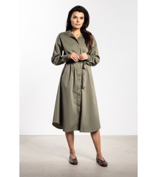 Зелена рокля миди с колан Fiola снимка