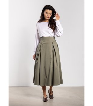 Маслено зелена пола миди с висока талия Jama снимка