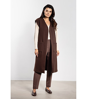 Кафяв дълъг елек с колан Polya снимка