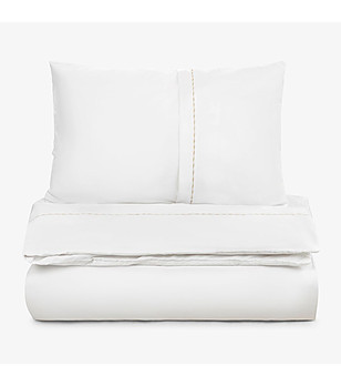 Единичен плик с калъфка от памучен сатен в бяло с бежов кант снимка