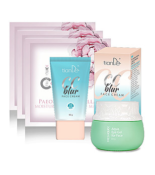 Комплект CC крем с матиращ ефект, 3 бр PGA маски за лице и аква гел за лице и очи снимка