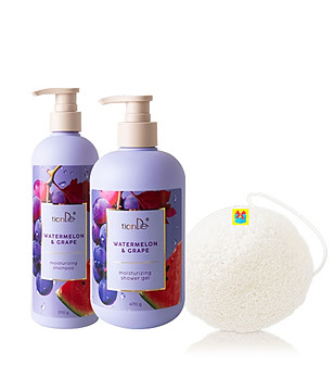 Шампоан и душ гел Диня и грозде с подарък Натурална гъба „Kонняку“ снимка