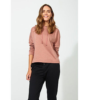 Дамски розов суитшърт с качулка снимка