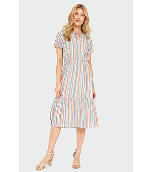 Многоцветна рокля на райе с връзки на деколтето снимка