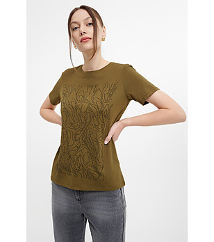 Какаова тениска с къс ръкав и принт снимка