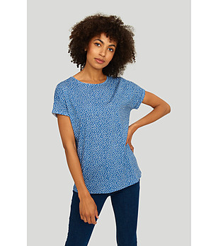 Тъмносиня блуза на точки с къс ръкав снимка