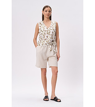 Екрю потник с флорален принт и връзка снимка