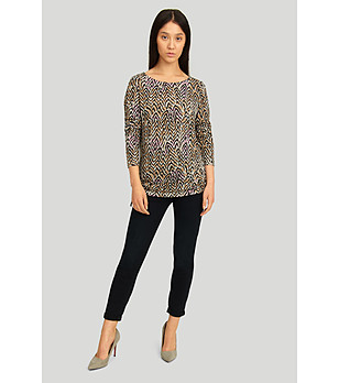 Многоцветна дамска блуза с принт и връзки отстрани снимка