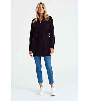 Дамска лилава жилетка с колан снимка