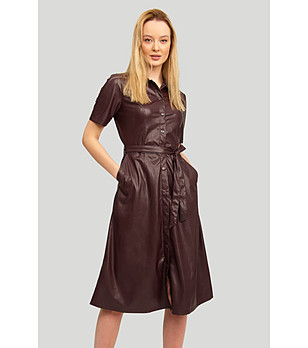 Кафява рокля-риза с колан снимка