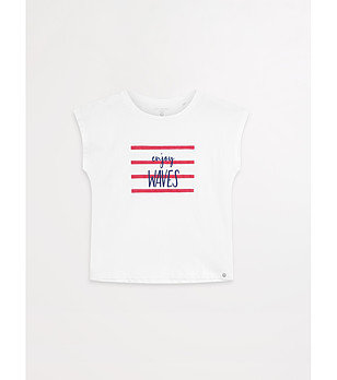 Бяла детска тениска с надпис ENJOY WAVES снимка